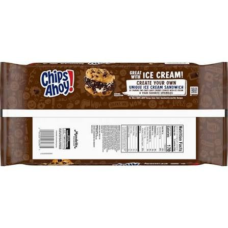 Back of Chips Ahoy! Chunky Cookies package with nutrition facts and serving suggestion.