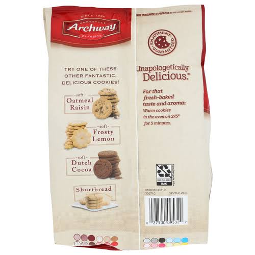 Back of Archway Iced Molasses Soft Cookies bag with brand story and product information.