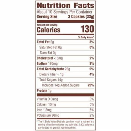 Archway Iced Molasses Soft Cookies nutrition facts panel.