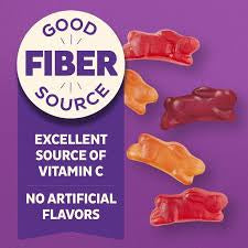 Annie's Berry Patch bunny-shaped fruit snacks with fiber and vitamin C product highlights.