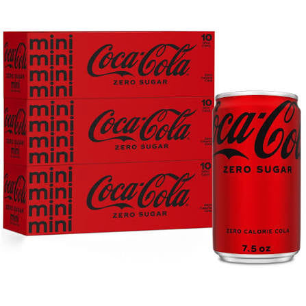 Coca-Cola Zero Sugar mini cans in three 10-can packs with a 7.5-fluid-ounce can, 30 cans total.