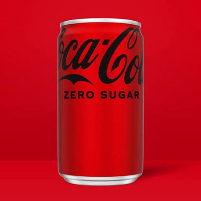 Single Coca-Cola Zero Sugar 7.5-fluid-ounce mini can on a red background.