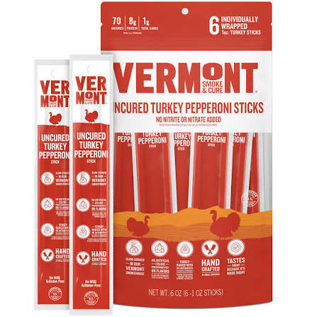Vermont Smoke & Cure Uncured Turkey Pepperoni Sticks, 6 oz. — front package view.