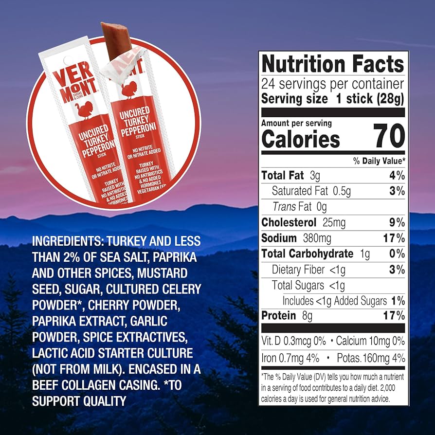Vermont Smoke & Cure Uncured Turkey Pepperoni Sticks, 6 oz. — additional product image 3.