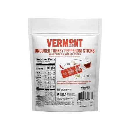 Vermont Smoke & Cure Uncured Turkey Pepperoni Sticks, 6 oz. — additional product image 2.