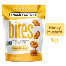 Snack Factory Honey Mustard Thin & Crunchy Baked Pretzel Snacks, 9 oz. — front package view.