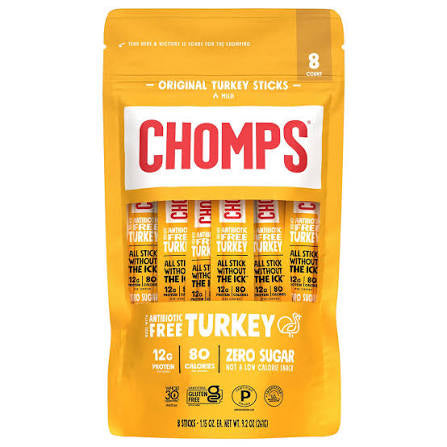 Chomps Zero Sugar Mild Original Turkey Sticks, 9.2 oz. — front package view.