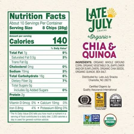 Late July Organic Thin & Crispy Chia & Quinoa Tortilla Chips, 10.1 oz. — additional product image 3.