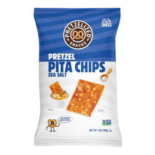 Pretzelized Snacks Sea Salt Pretzel Pita Chips, 7 oz. — front package view.