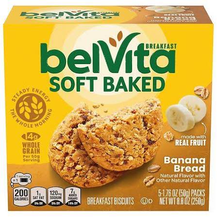 belVita Soft Baked Banana Bread Breakfast Biscuits, 8.8 oz. — front package view.