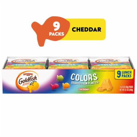 Pepperidge Farm Goldfish Colors Cheddar Crackers Lunch Packs, 9 ct. — front package view.