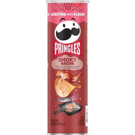 Pringles Smoky Bacon Potato Crisps, 5.5 oz. — front package view.