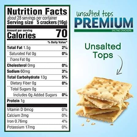 Premium Unsalted Tops Saltine Crackers, 16 oz. — additional product image 3.