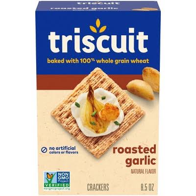 Triscuit Roasted Garlic Crackers, 8.5 oz. — front package view.