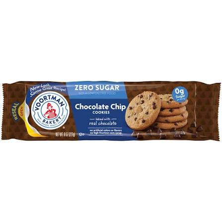 Voortman Bakery Zero Sugar Chocolate Chip Cookies, 8 oz. — front package view.
