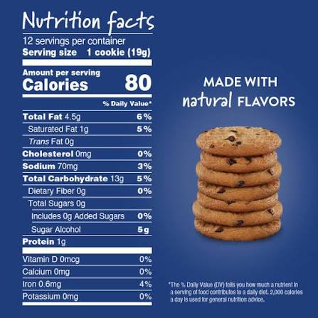 Voortman Bakery Zero Sugar Chocolate Chip Cookies, 8 oz. — additional product image 3.
