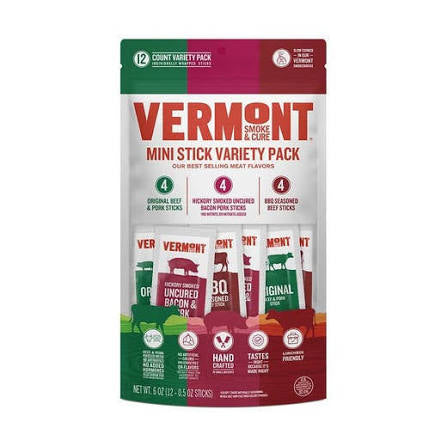 Vermont Smoke & Cure Mini Stick Meat Snacks Variety Pack, 6 oz. — front package view.