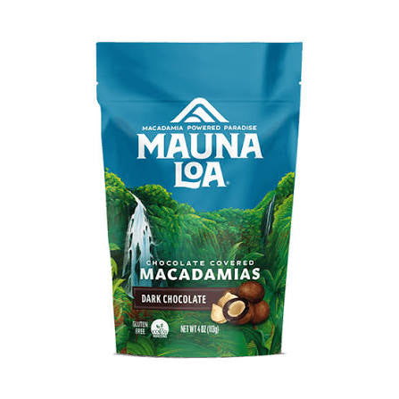 Mauna Loa Dark Chocolate Covered Macadamias, 4 oz. — front package view.