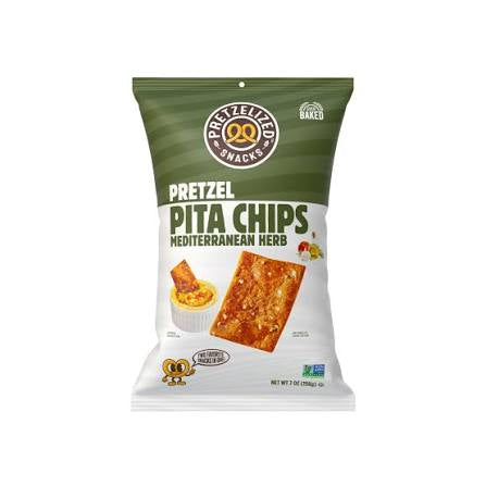 Pretzelized Snacks Mediterranean Herb Pretzel Pita Chips, 7 oz. — front package view.