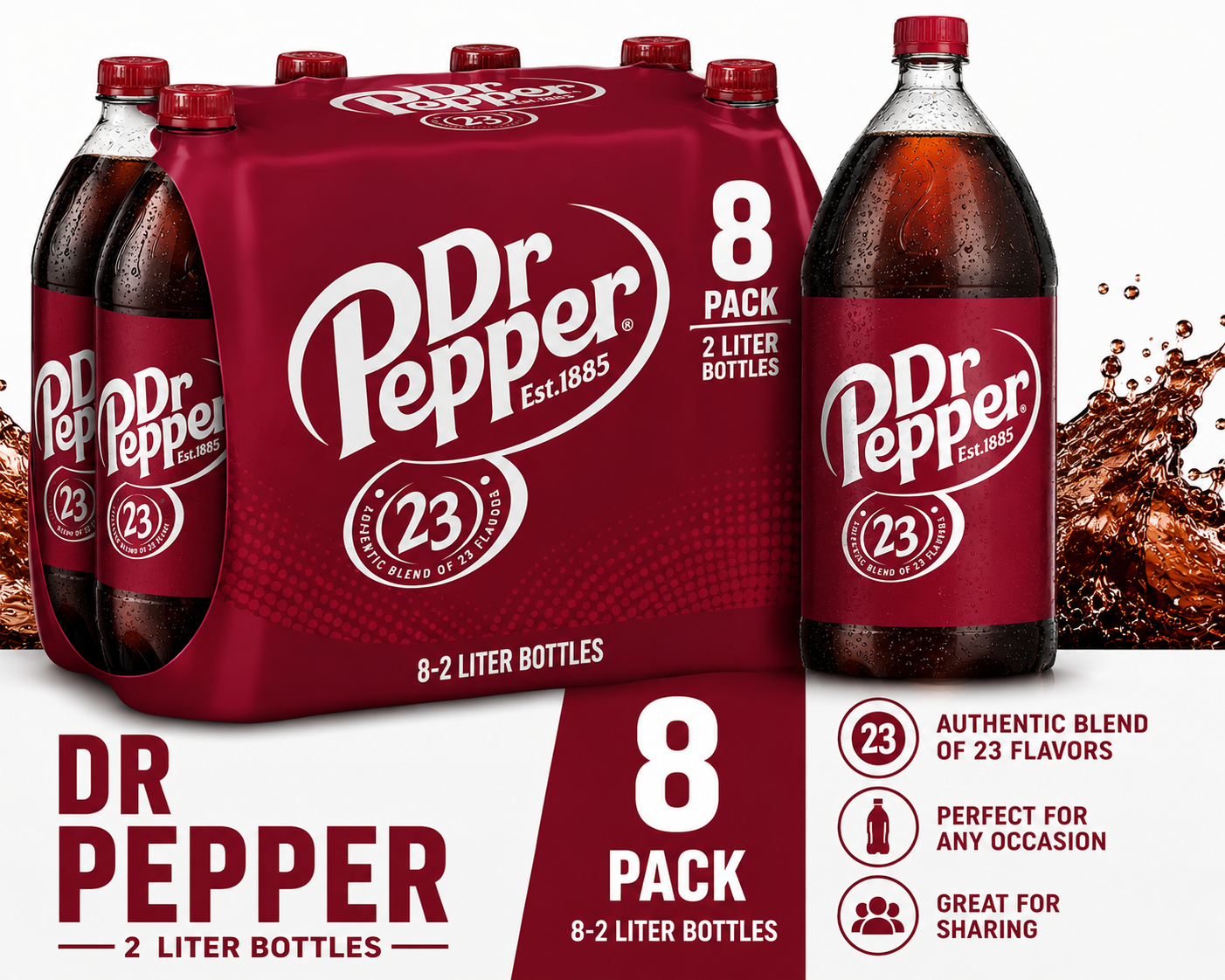 Dr Pepper Original Soda 2-Liter Bulk Bottles (8 ct, 2 L)