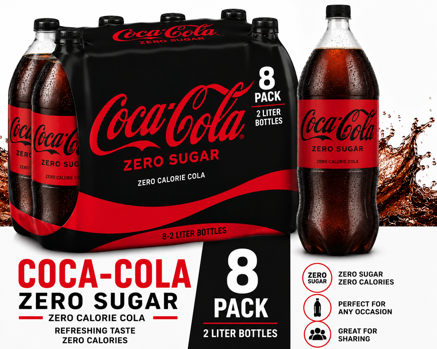 Coca-Cola Zero Sugar Zero Sugar Cola 2-Liter Bulk Bottles (8 ct, 2 L)