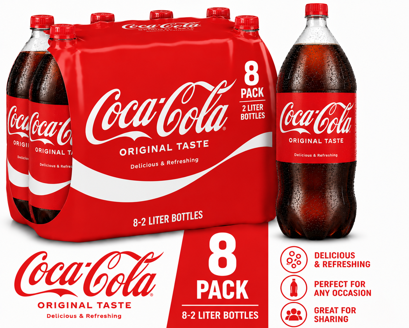 Coca-Cola Classic Soda 2-Liter Bulk Bottles (8 ct, 2 L) bulk pack available from Crabtree Supply. Fast local delivery and nationwide shipping.