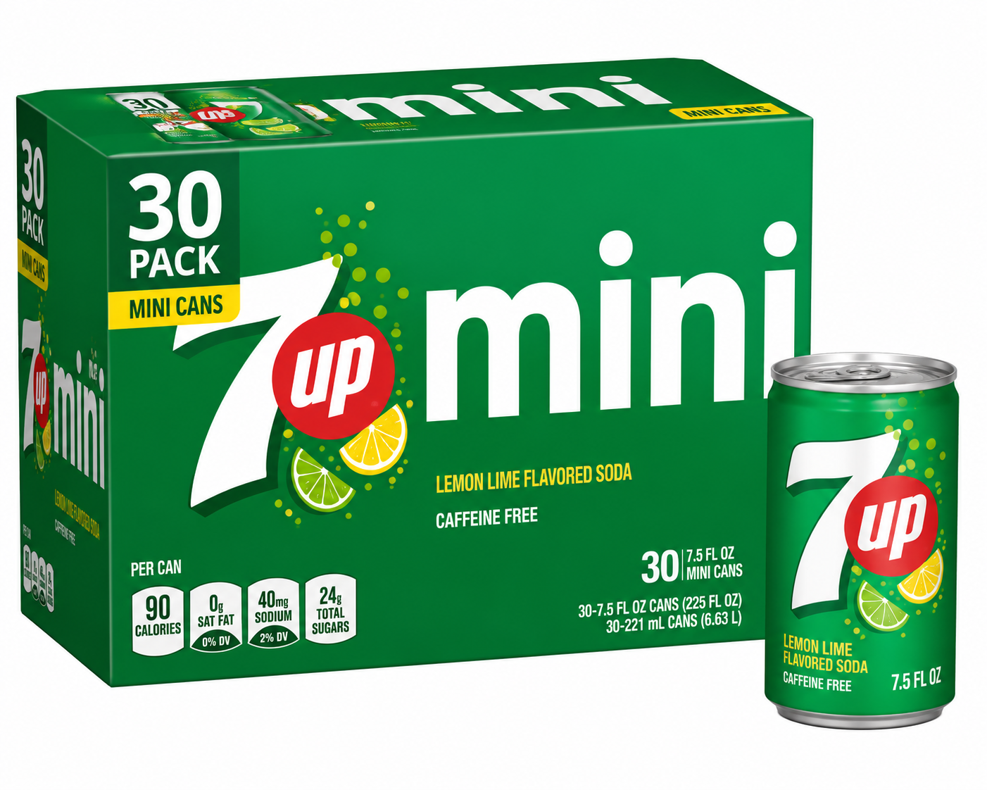 7UP Lemon Lime Soda Mini Cans Club Pack (30 ct, 7.5 oz) bulk pack available from Crabtree Supply. Fast local delivery and nationwide shipping.