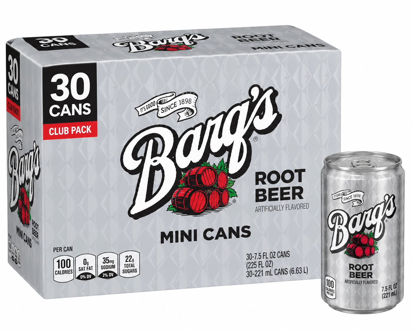 Barq's Root Beer Mini Cans Club Pack (30 ct, 7.5 oz) bulk pack available from Crabtree Supply. Fast local delivery and nationwide shipping.