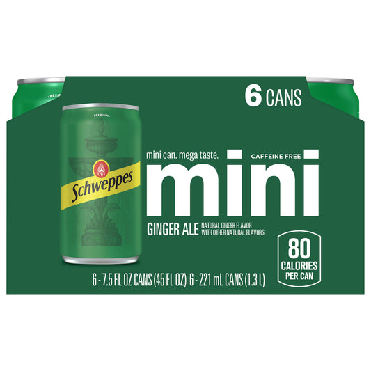 Schweppes Caffeine Free Mini Ginger Ale 6 x 7.5 fl. oz. bulk pack available from Crabtree Supply. Fast local delivery and nationwide shipping.