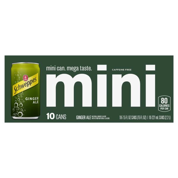 Schweppes Ginger Ale, Caffeine Free, Mini Can 10 x 7.5 fl. oz. bulk pack available from Crabtree Supply. Fast local delivery and nationwide shipping.