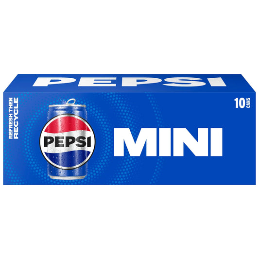 Pepsi Soda Mini Cans 10 x 7.5 fl. oz. bulk pack available from Crabtree Supply. Fast local delivery and nationwide shipping.