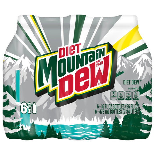 Diet Mountain Dew Soda 6 x 16 fl. oz. bulk pack available from Crabtree Supply. Fast local delivery and nationwide shipping.
