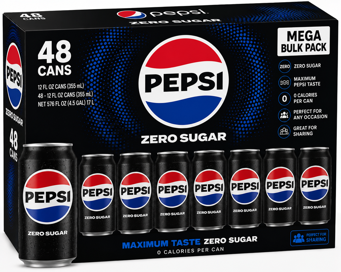Pepsi Zero Sugar Zero Sugar Cola Mega Bulk Pack (48 ct, 12 oz) bulk pack available from Crabtree Supply. Fast local delivery and nationwide shipping.