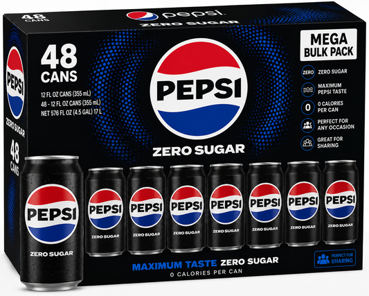 Pepsi Zero Sugar Zero Sugar Cola Mega Bulk Pack (48 ct, 12 oz) bulk pack available from Crabtree Supply. Fast local delivery and nationwide shipping.