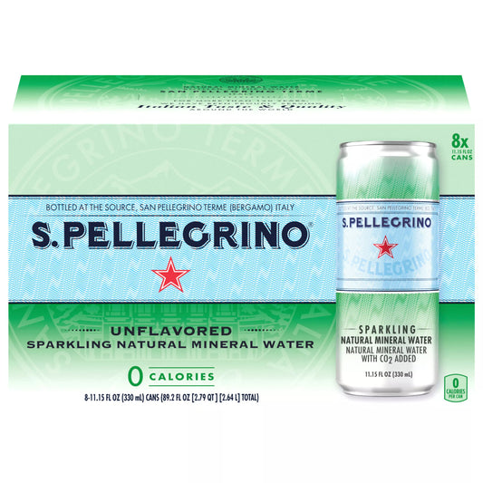 S.Pellegrino Natural Sparkling Mineral Water, Unflavored, pack of 8 x 11.15 fl. oz. bottles
