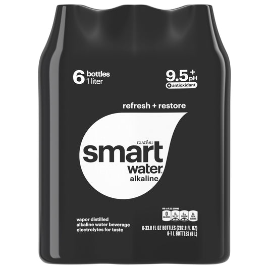 Smartwater 9.5+ pH Vapor Distilled Alkaline Water, 6 pack of 33.8 fl. oz. bottles