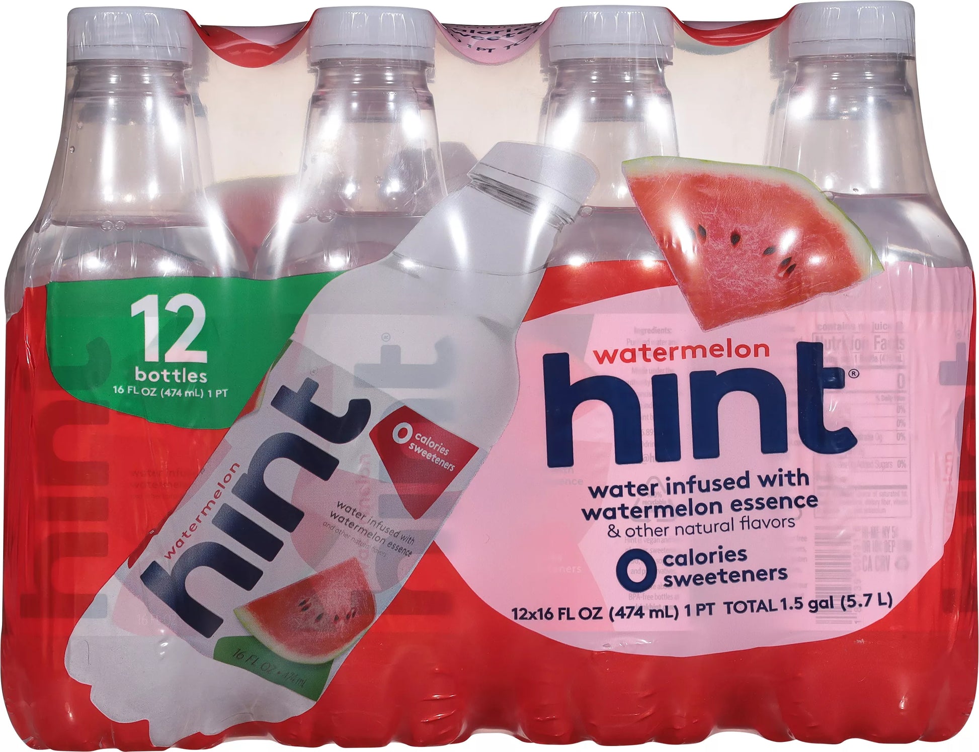 Hint Watermelon Bottled Water, case of 12 x 16 fl. oz. bottles