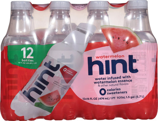 Hint Watermelon Bottled Water, case of 12 x 16 fl. oz. bottles