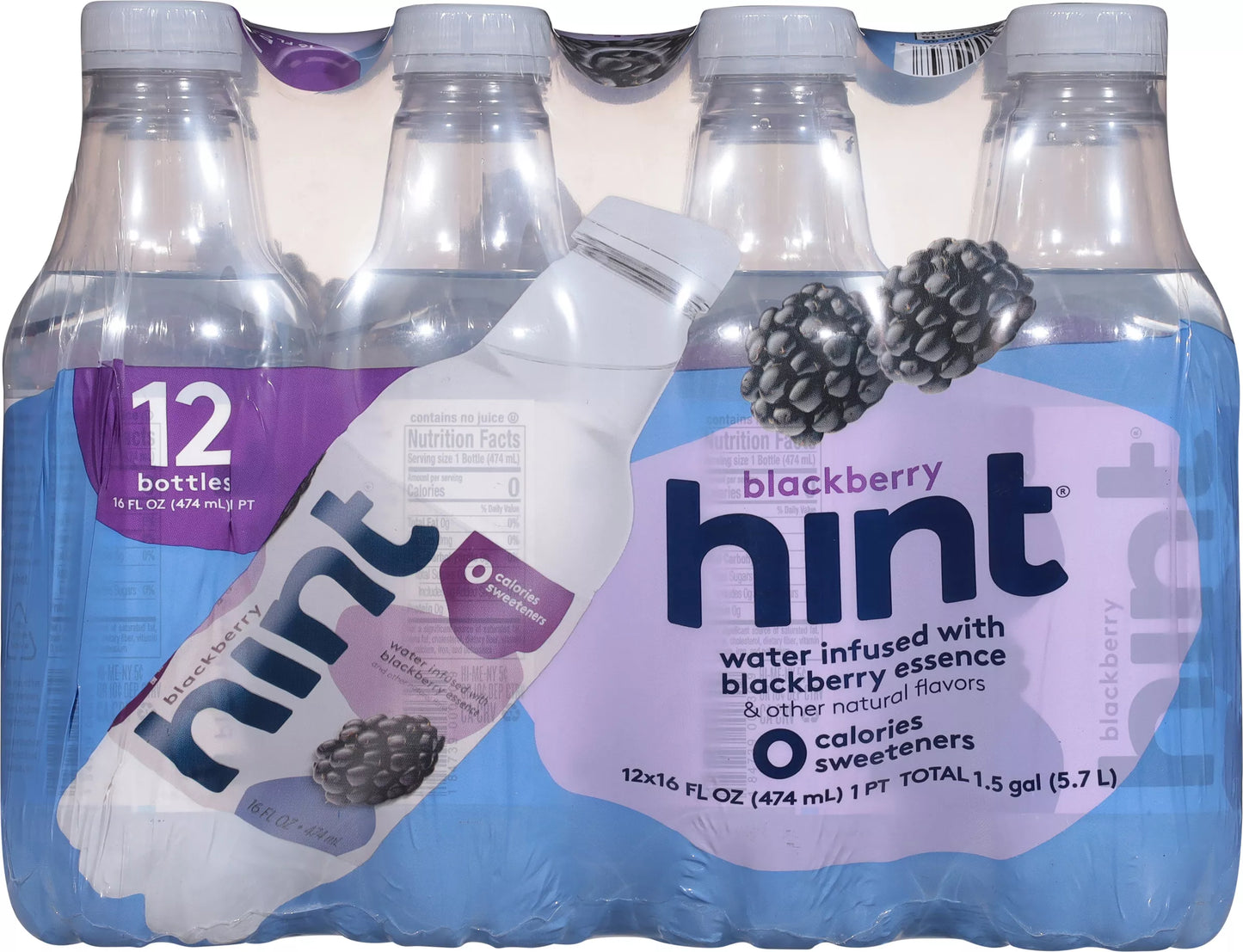Hint Blackberry Bottled Water, case of 12 x 16 fl. oz. bottles