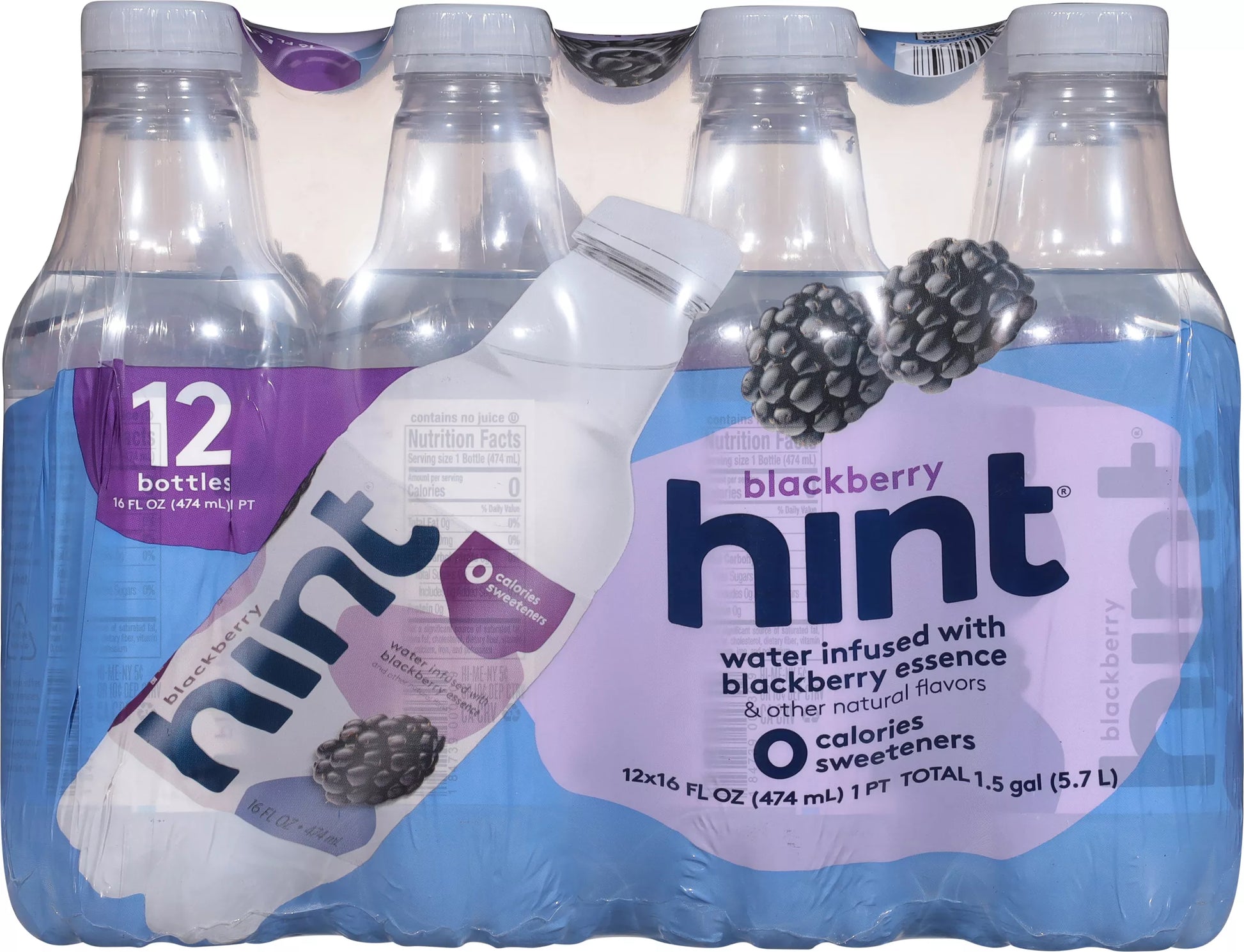 Hint Blackberry Bottled Water, case of 12 x 16 fl. oz. bottles