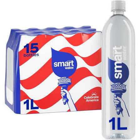 SmartWater Vapor Distilled Premium Water Bottles, 15 pack of 1 liter bottles