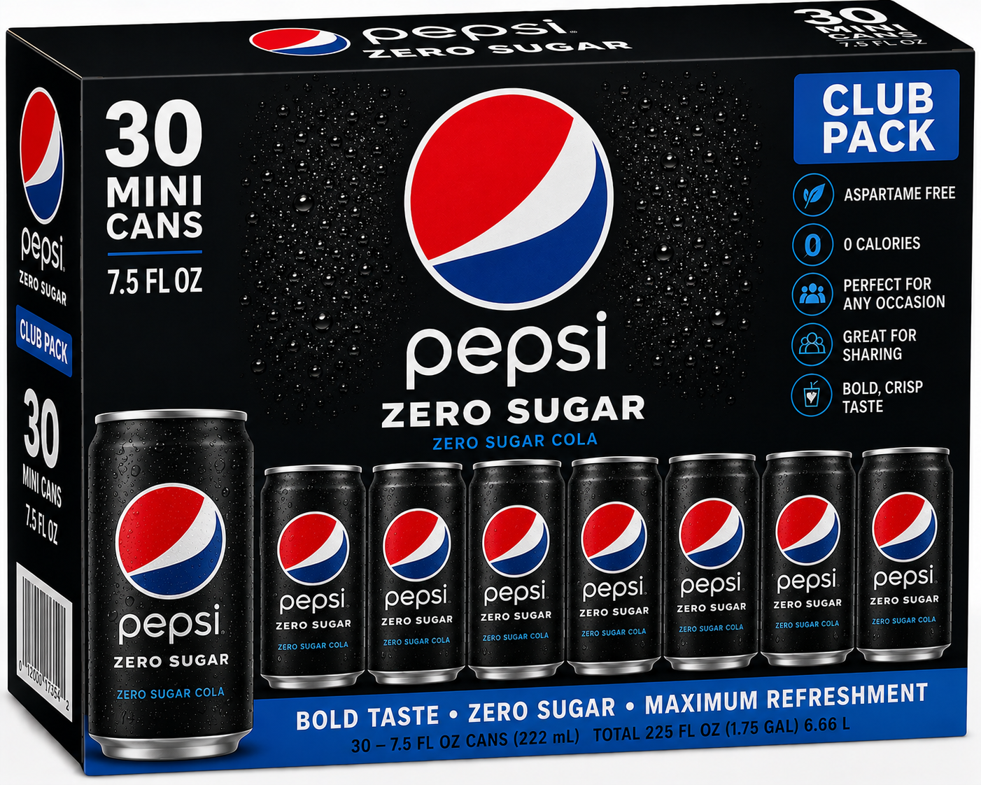Pepsi Zero Sugar Zero Sugar Cola Mini Cans Club Pack (30 ct, 7.5 oz)