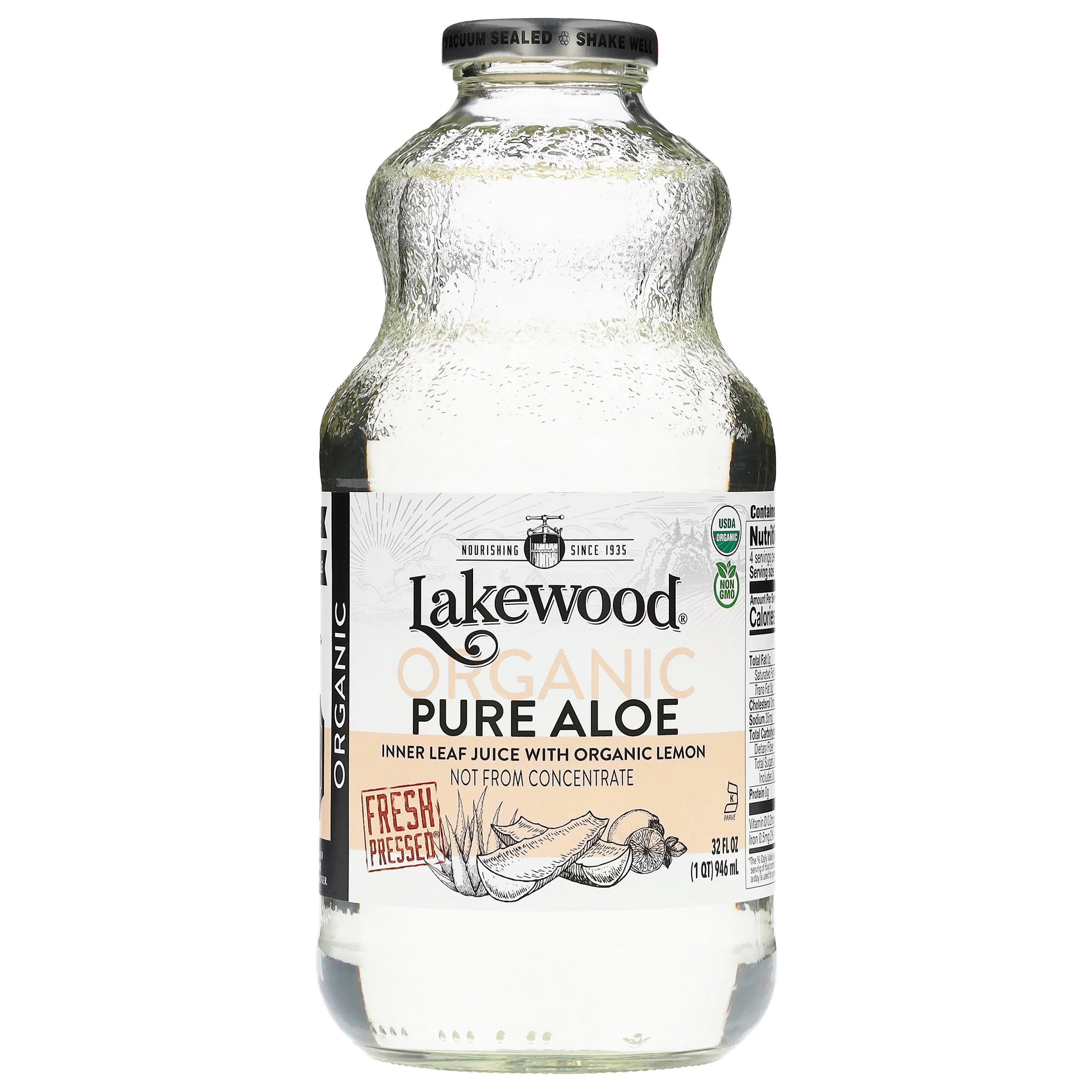 Lakewood Organic Inner Leaf Pure Aloe Juice with Organic Lemon, 32 fl. oz.