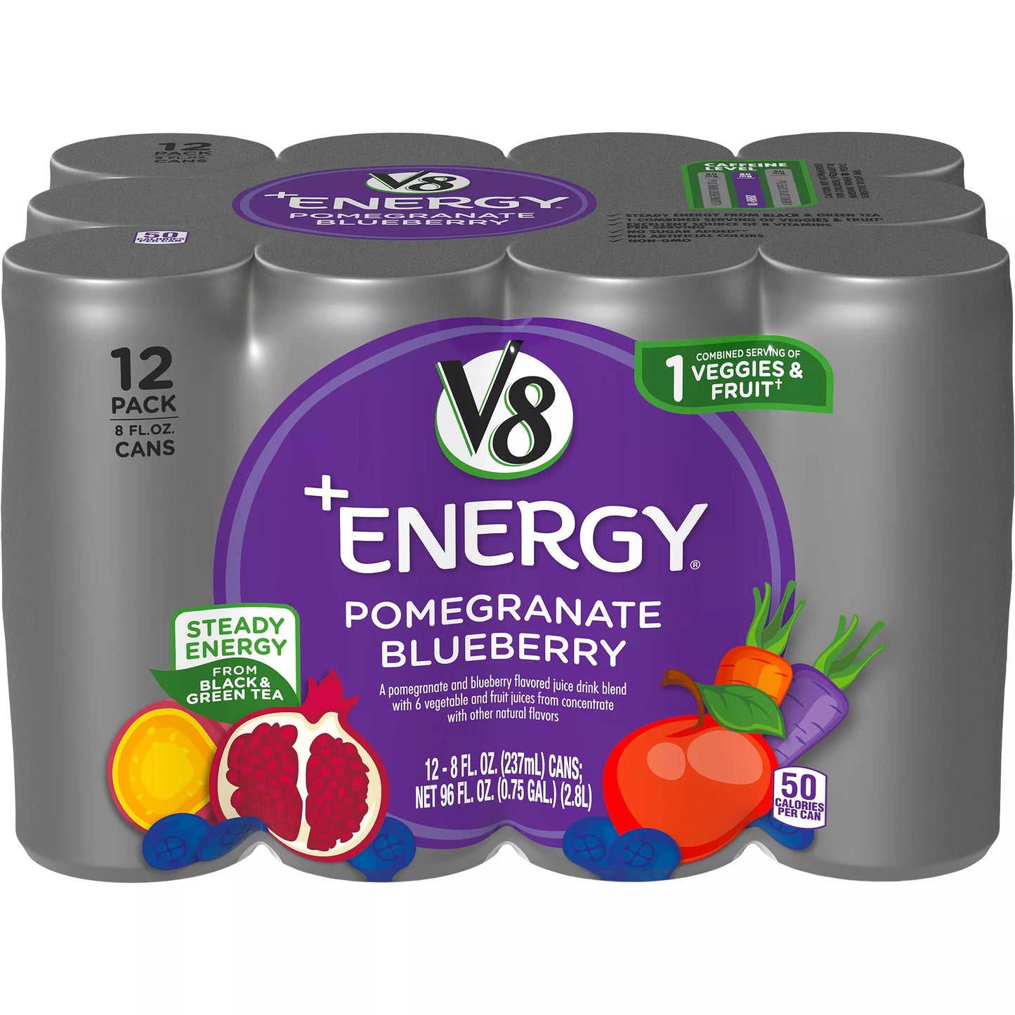 V8 +Energy Pomegranate Blueberry Healthy Energy Drink, 96 fl. oz.