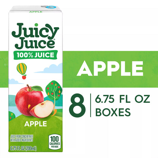 Juicy Juice 100% Apple Juice, 8 Count, 6.75 fl. oz. Juice Boxes, 54 fl. oz. Juicy Juice package