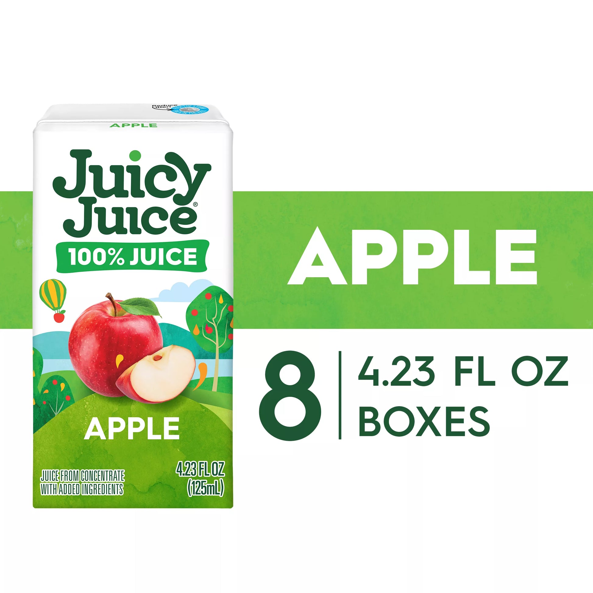 Juicy Juice 100% Apple Juice, 8 Count, 4.23 fl. oz. Juice Boxes, 33.8 fl. oz. Juicy Juice package