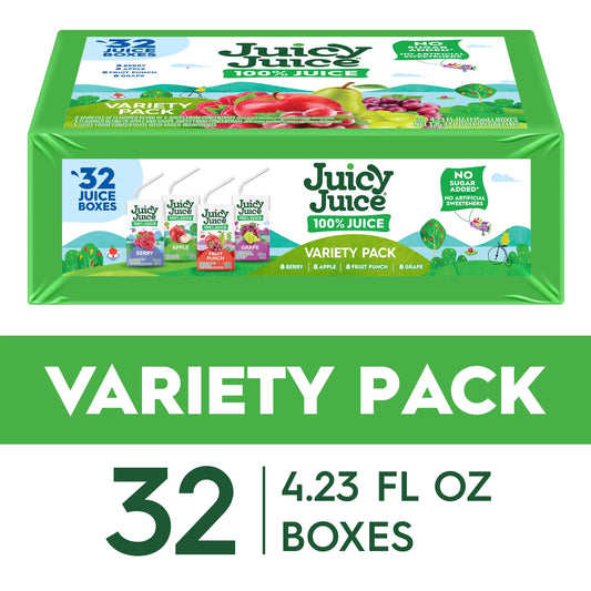 Juicy Juice 100% Juice Variety Pack, 32 Count, 4.23 fl. oz. Boxes, 135.3 fl. oz. Juicy Juice package