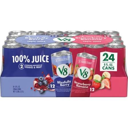 V8 100% Juice Veggies & Fruit Blend Variety Pack, 8 fl. oz., 24 pk., 192 fl. oz. total product package