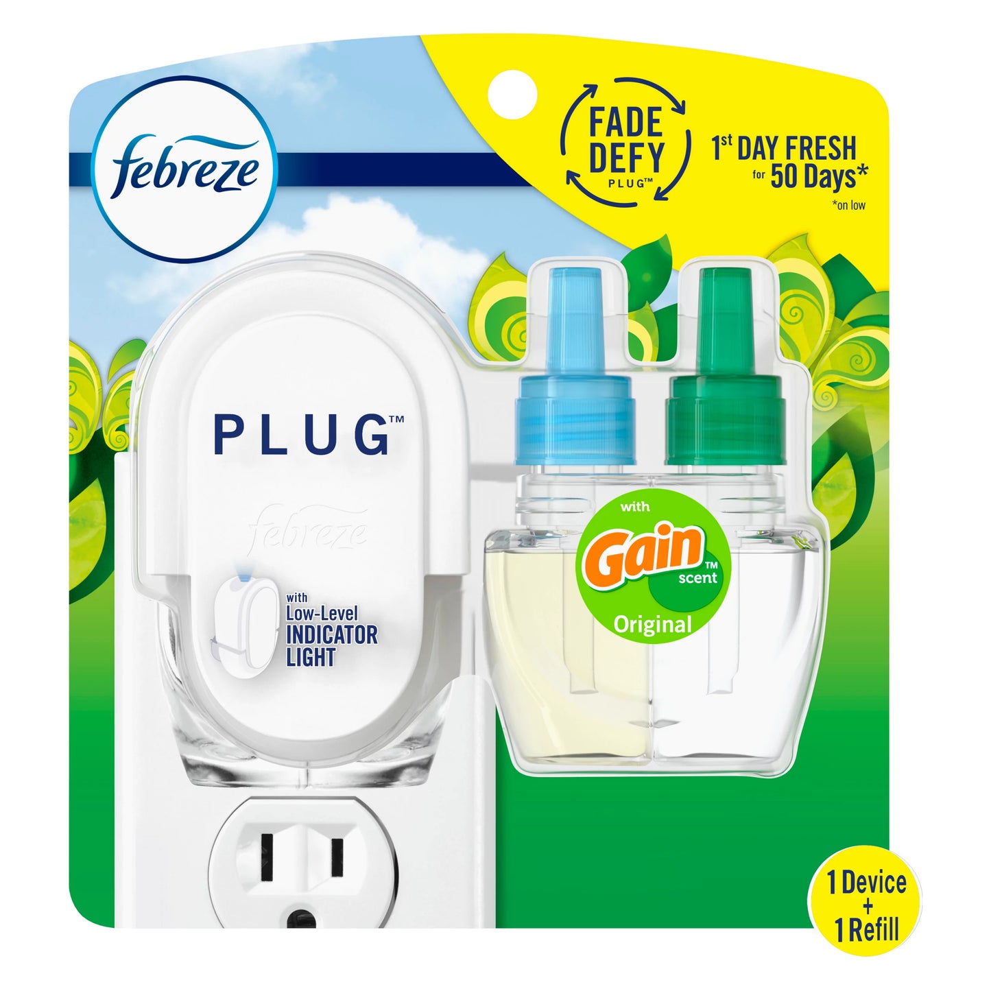 Febreze Plug In Air Freshener Scented Oil Kit Gain, Warmer + 1 Refill 0.87 fl. oz.