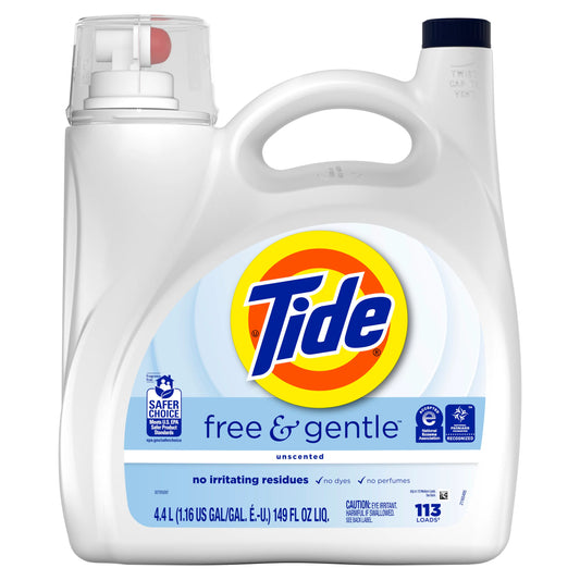 Tide Free & Gentle Liquid Laundry Detergent, 113 Loads 149 fl. oz.
